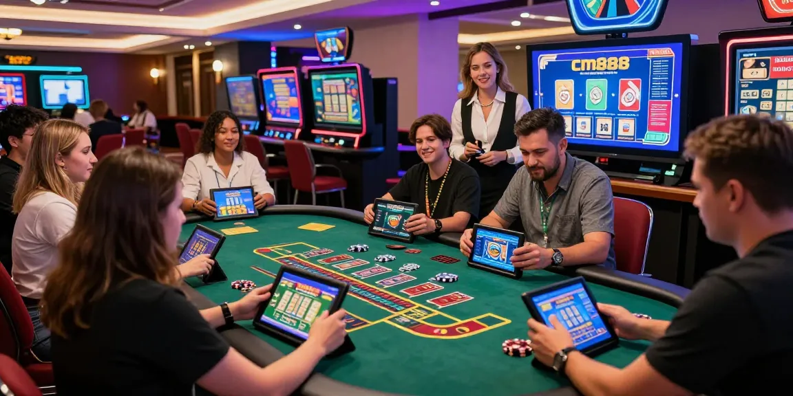 Exciting cm888 online casino gaming scene with players immersed at a digital baccarat table.