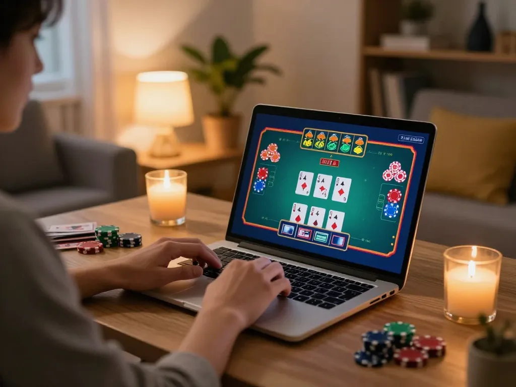 Player engaging in online blackjack at home with a laptop while enjoying cloud-africa's gaming platform.