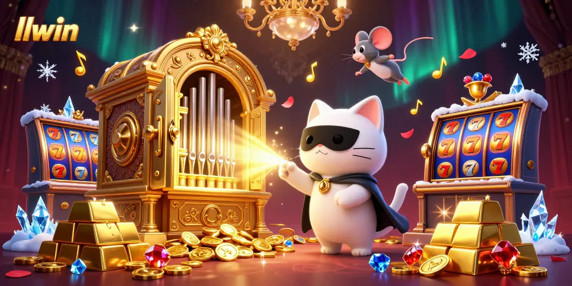 Experience thrilling llwin gaming with a phantom cat, dazzling gems, and vibrant slot elements.