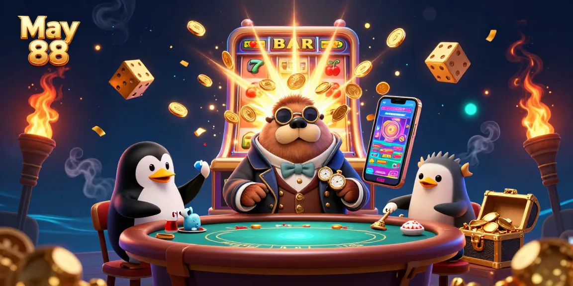 Engage in thrilling May 88 casino gameplay with walrus and friends at the poker table.
