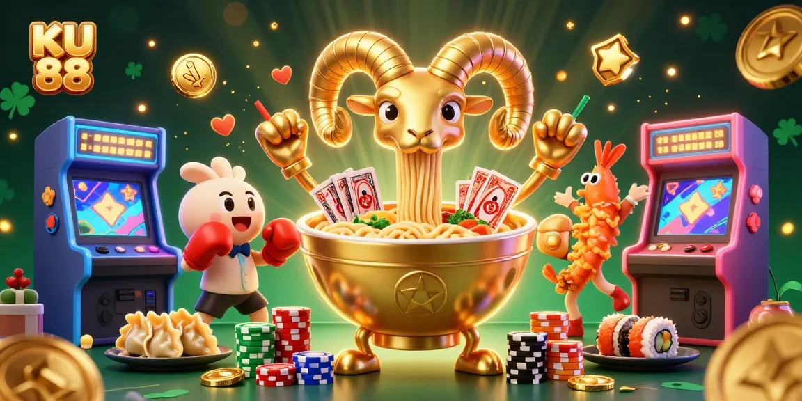 KU 88 showcases a lively 3D casino scene with vibrant characters and gaming elements.