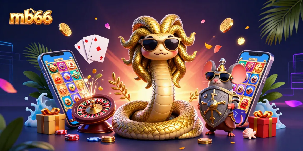 Play engaging games on mb66 with cute Medusa and a warrior mouse in a lavish casino scene.