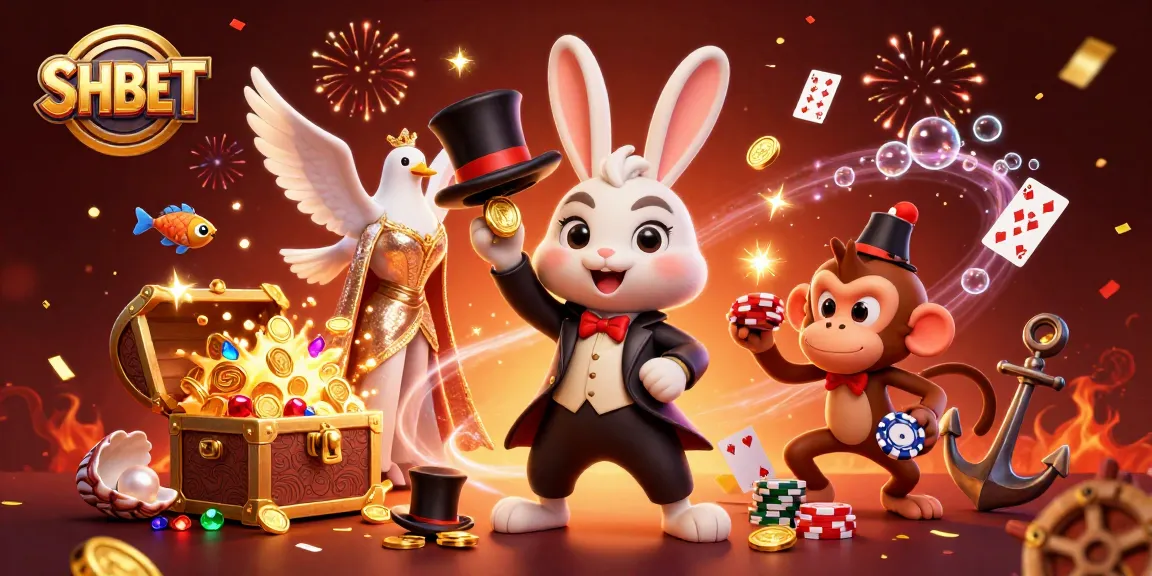 Experience the excitement at SHBET with thrilling games and vibrant characters in a magical casino scene.